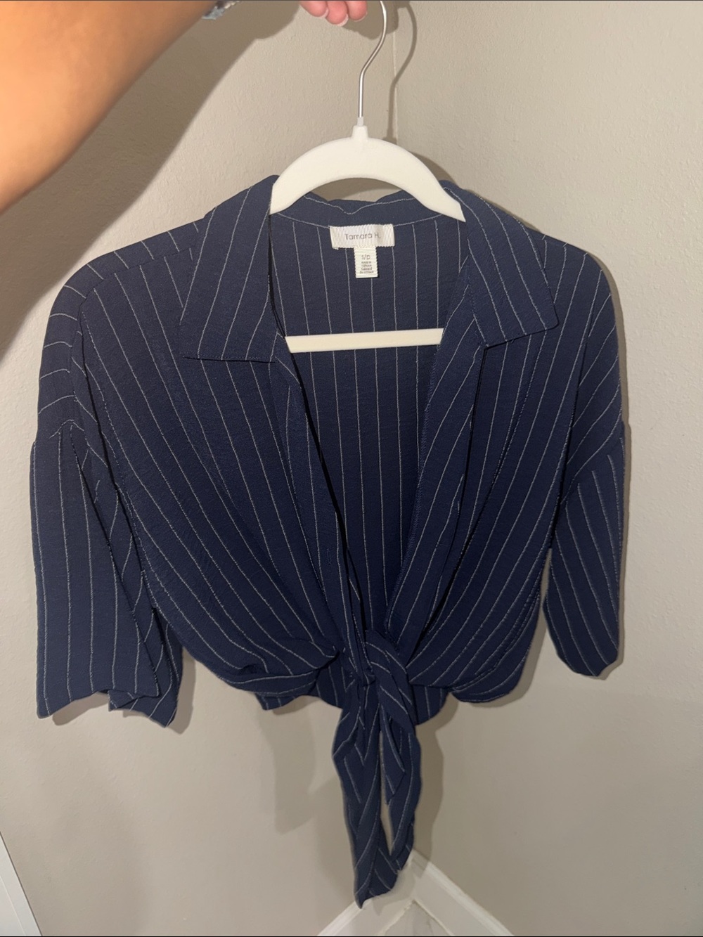 torrid Navy Pinstripe Tie-Front Shirt